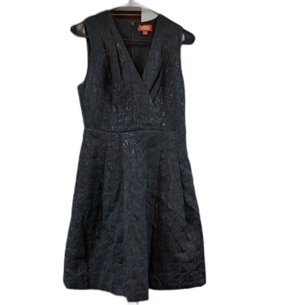 Whimsigoth Quiet Luxury Jacquard Fit & Flare Black Pocket Dress‎ 8 Kirna Zabete
